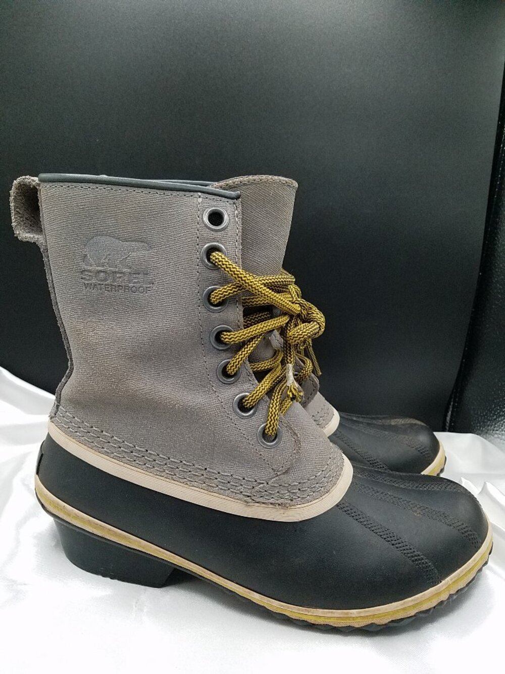 Sorel Slimpack 1964 Waterproof Duck Snow Boots Gray Black Women's Size 7.5 Lace